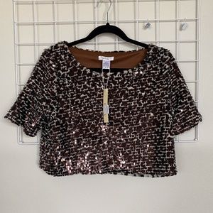 NWT Esley Faux Fur Sequined Crop Top Small